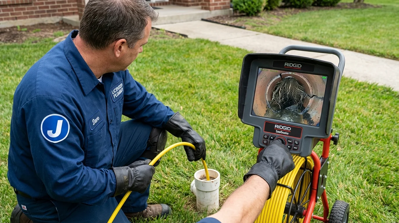 Sewer camera inspection being performed by Johns Plumbing LLC in Carrboro