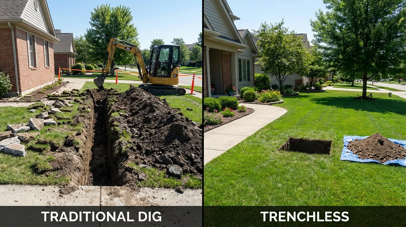 Trenchless sewer repair with minimal yard damage versus traditional excavation in Carrboro, NC